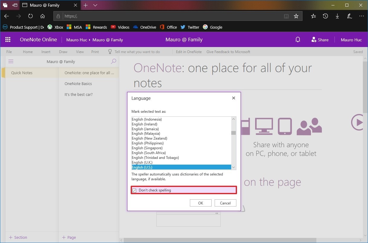 turn off autocorrection for onenote mac
